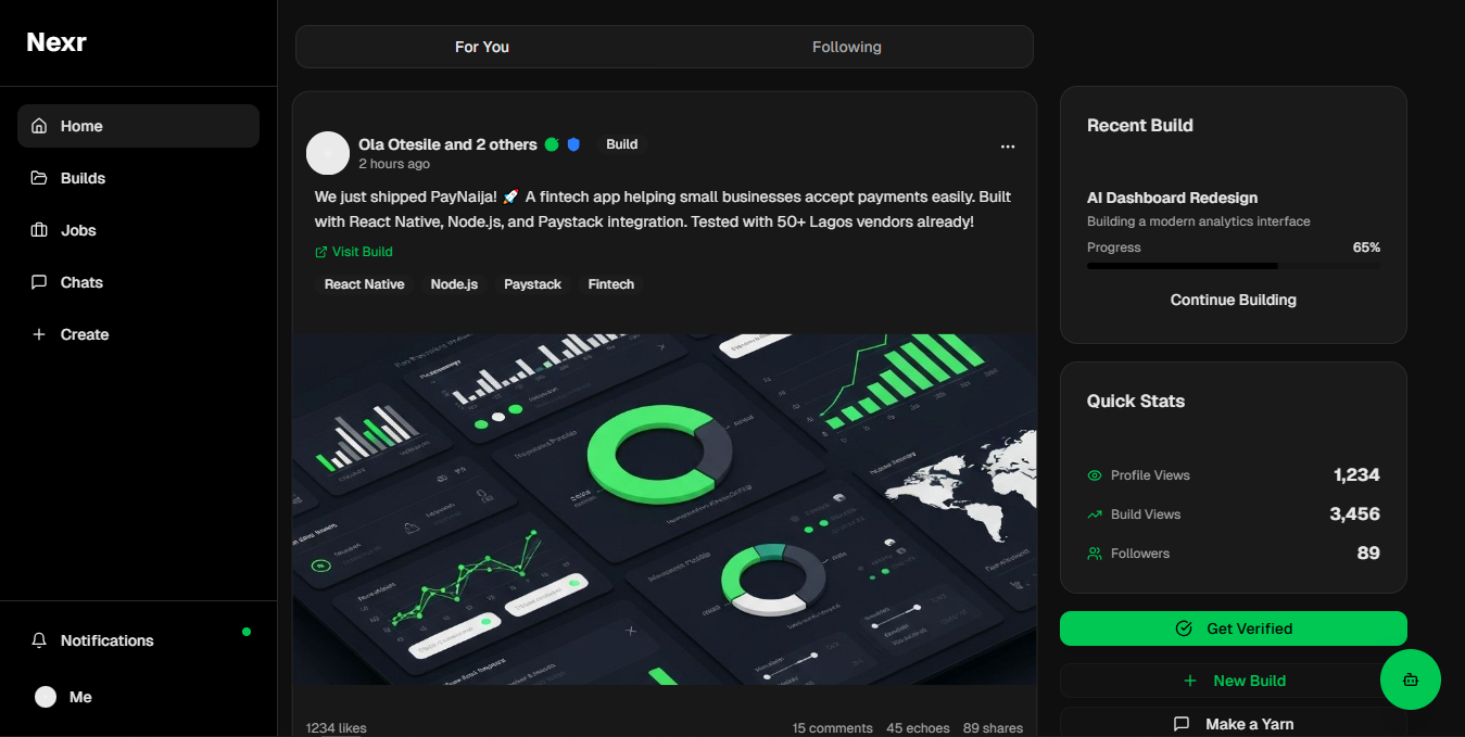 Nexr Dashboard – Verified posts feed